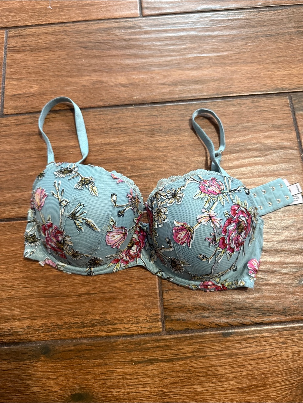 Victoria secret bra Blue Floral Underwire Bra with Pink Accents